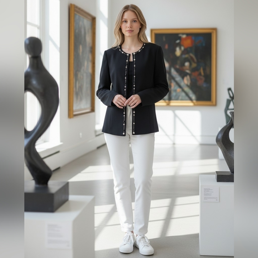 Tahari Luxe Black Size12 Blazer Jacket With Beads
